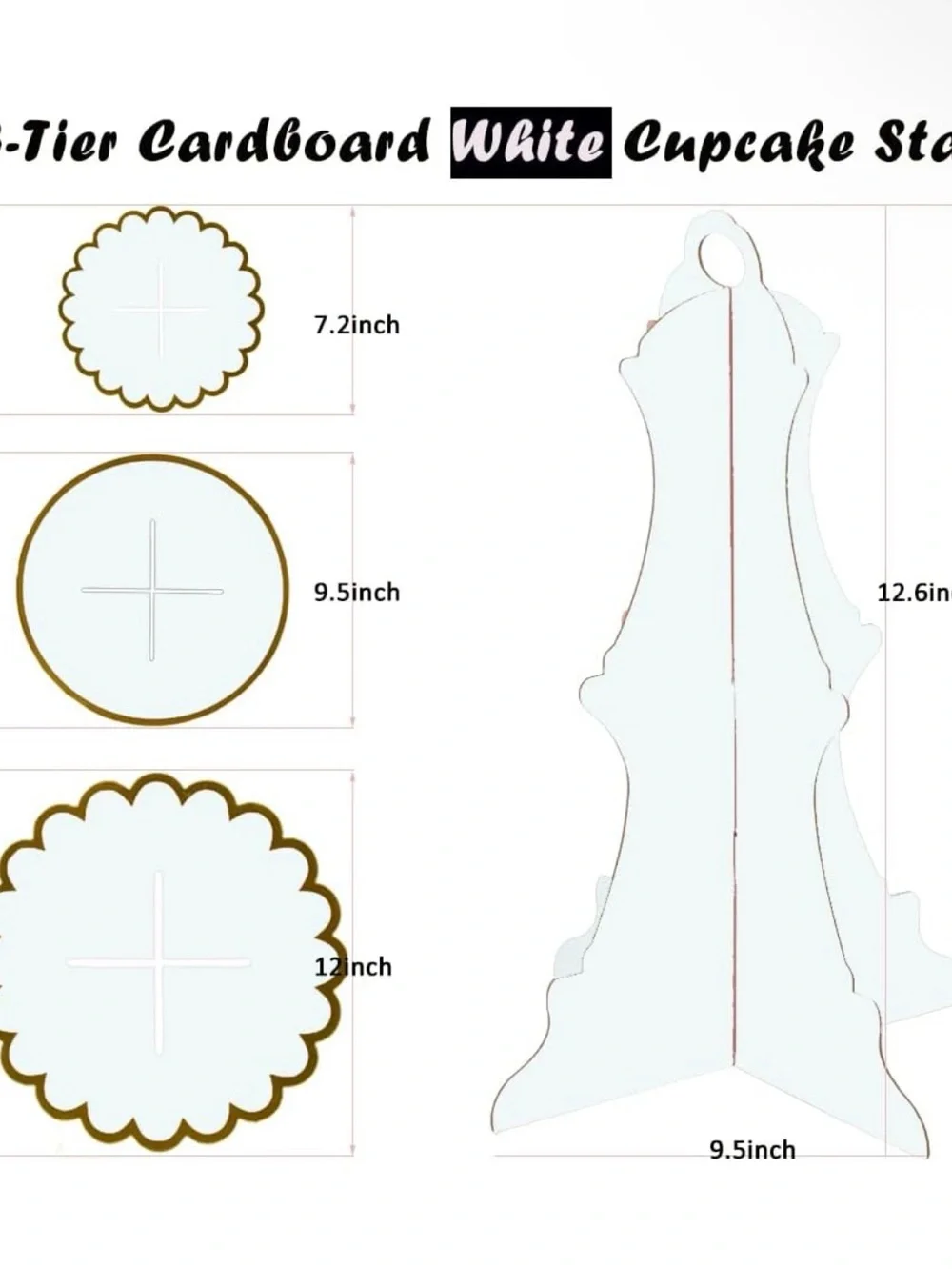 SET OF TWO 3-Tier Cupcake Stand for Parties White & Gold OR Black & Gold NEW